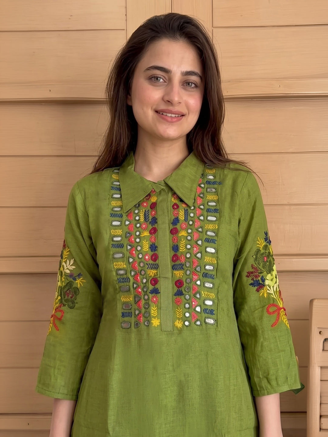 Green Printed Chanderi Kurta Set