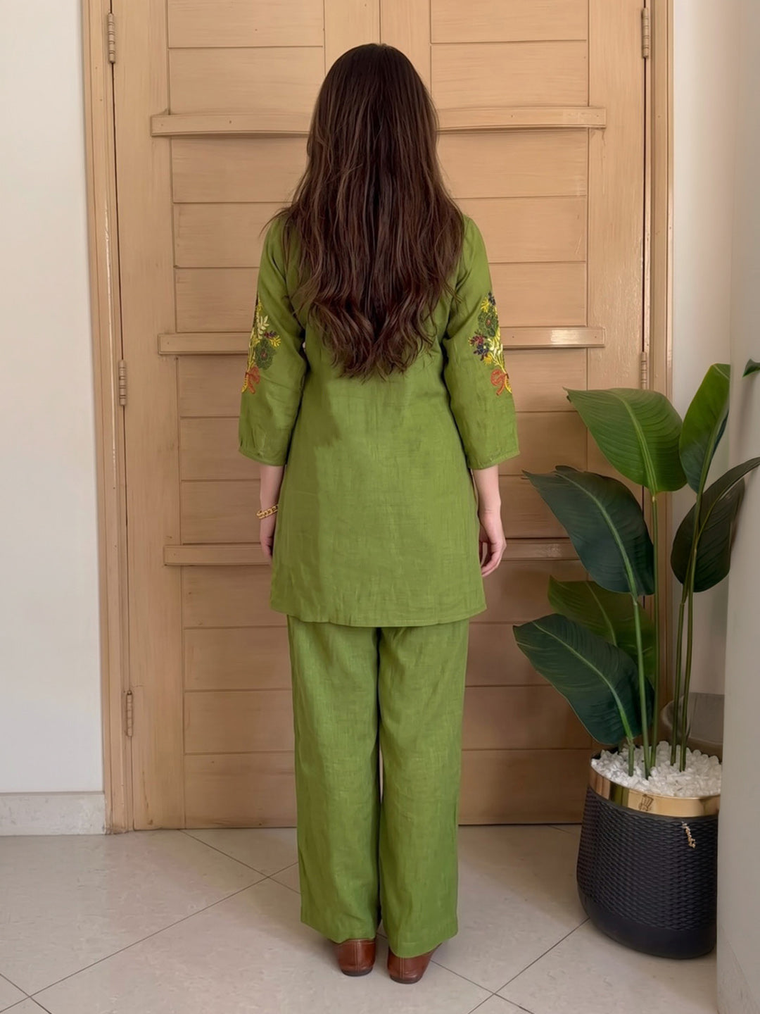 Green Printed Chanderi Kurta Set