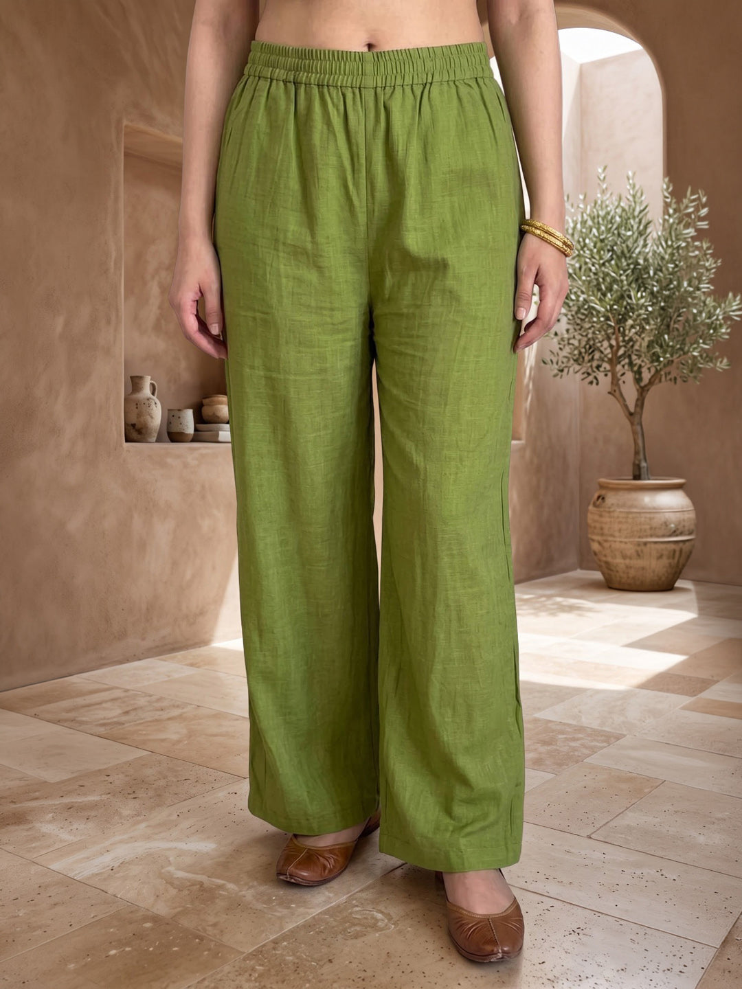 Green Printed Chanderi Kurta Set