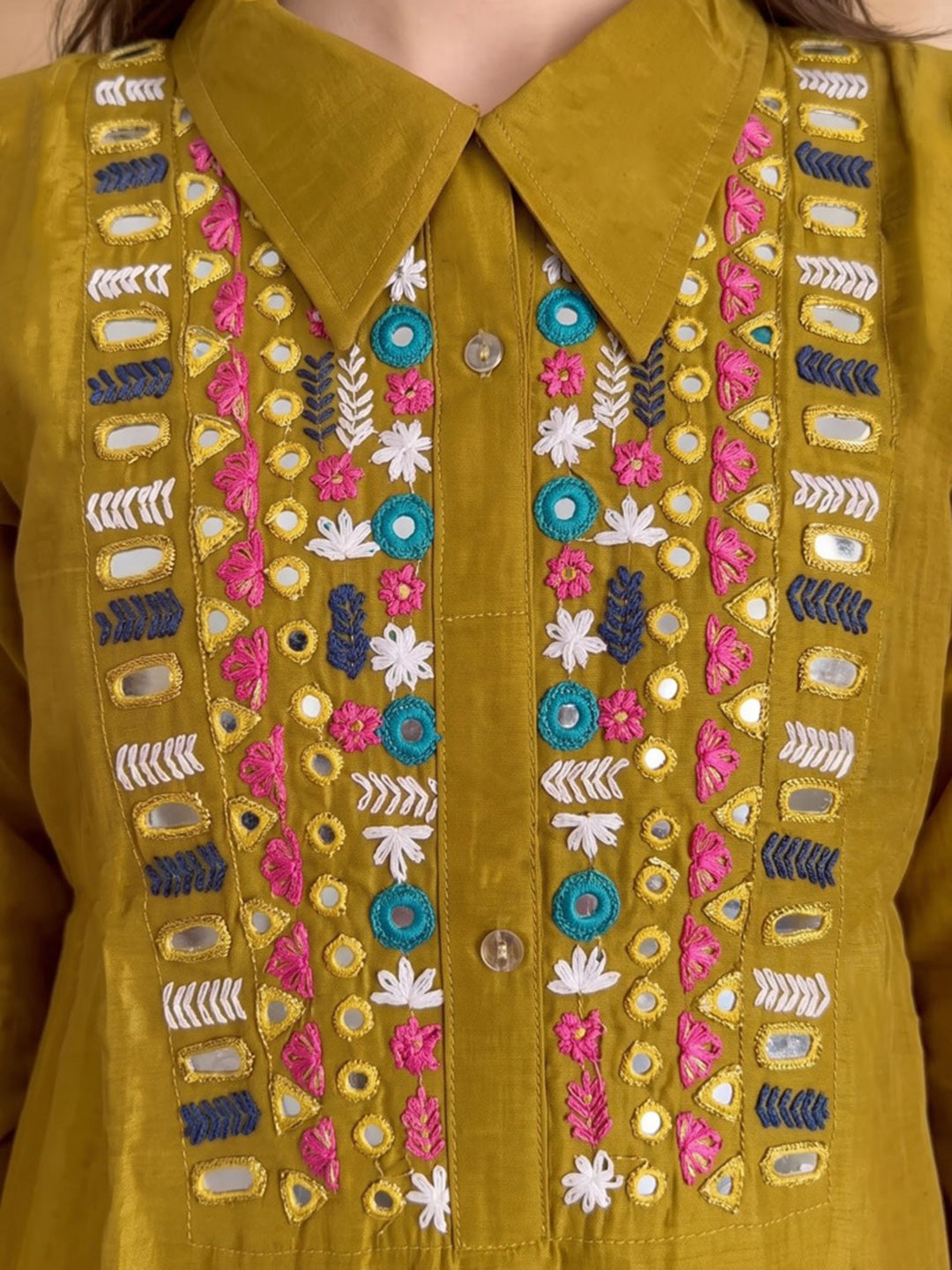 Mustard Printed Chanderi Kurta Set