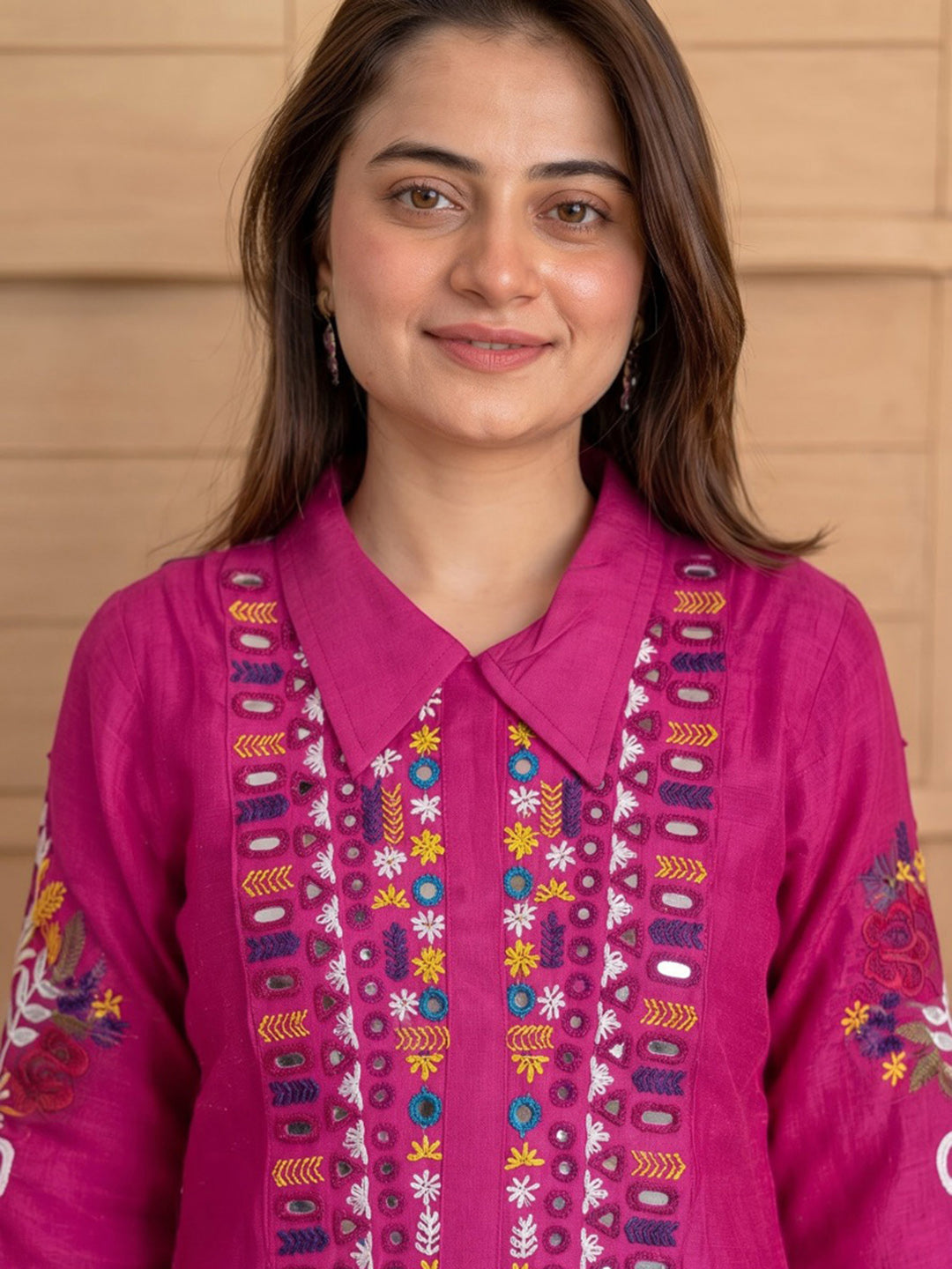 Pink Printed Chanderi Kurta Set