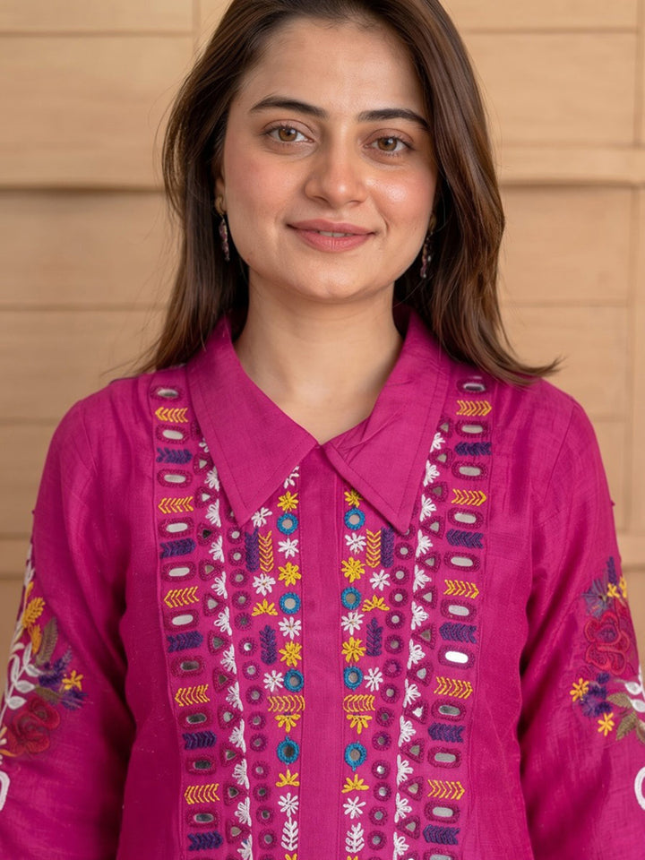 Pink Printed Chanderi Kurta Set