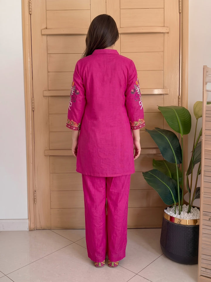Pink Printed Chanderi Kurta Set
