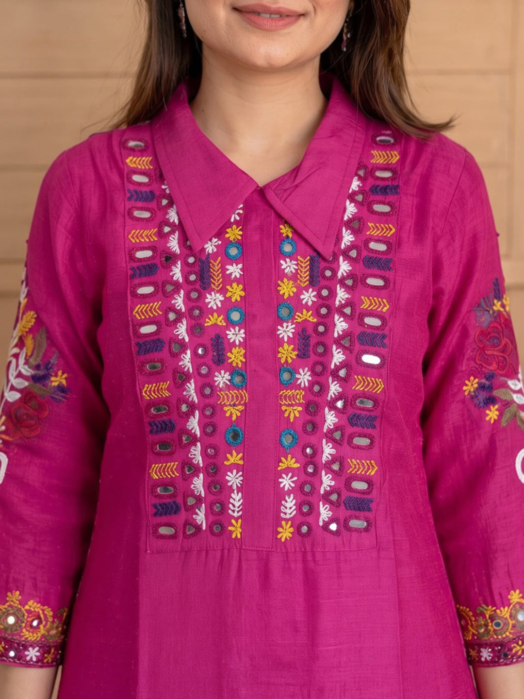 Pink Printed Chanderi Kurta Set
