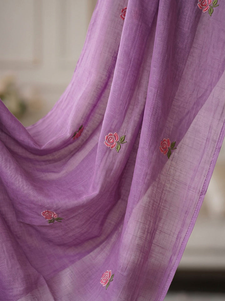 Purple Embroidered Cotton Blend Kurta With Pant &amp; Dupatta