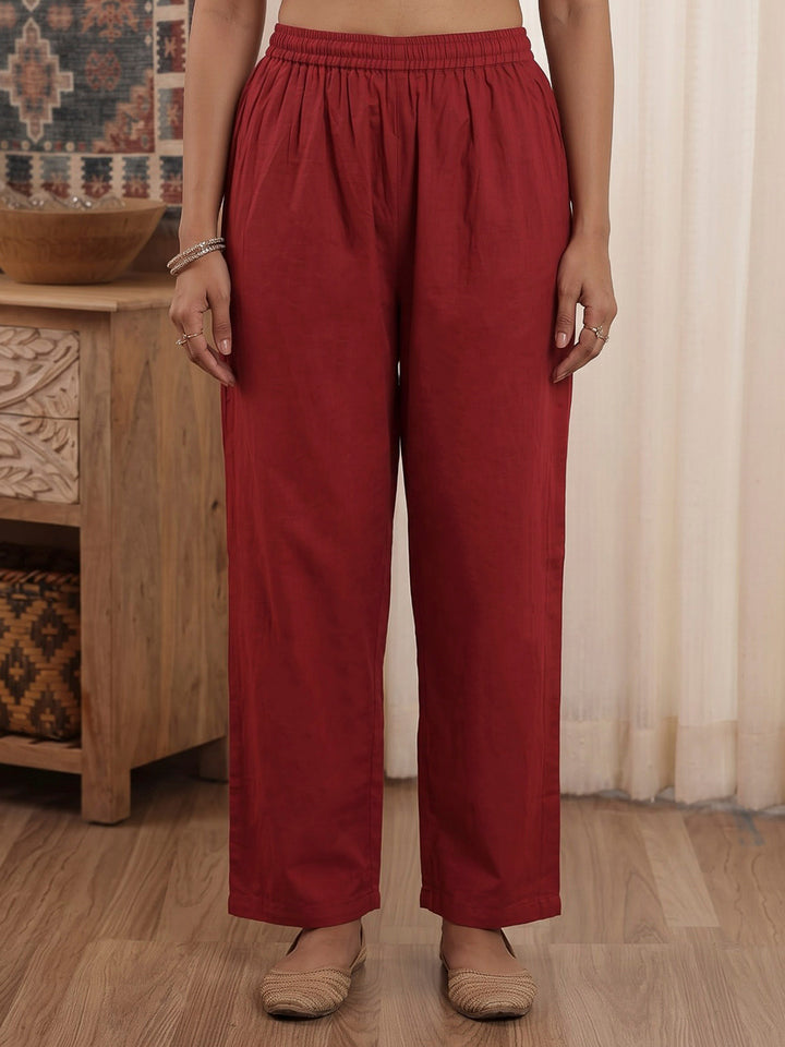 Maroon Printed Cotton Blend Kurta With Pant &amp; Dupatta