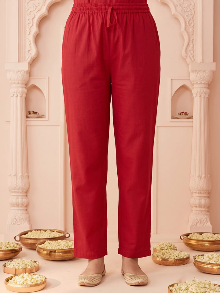 Maroon Embroidered Cotton Blend Kurta With Pant &amp; Dupatta