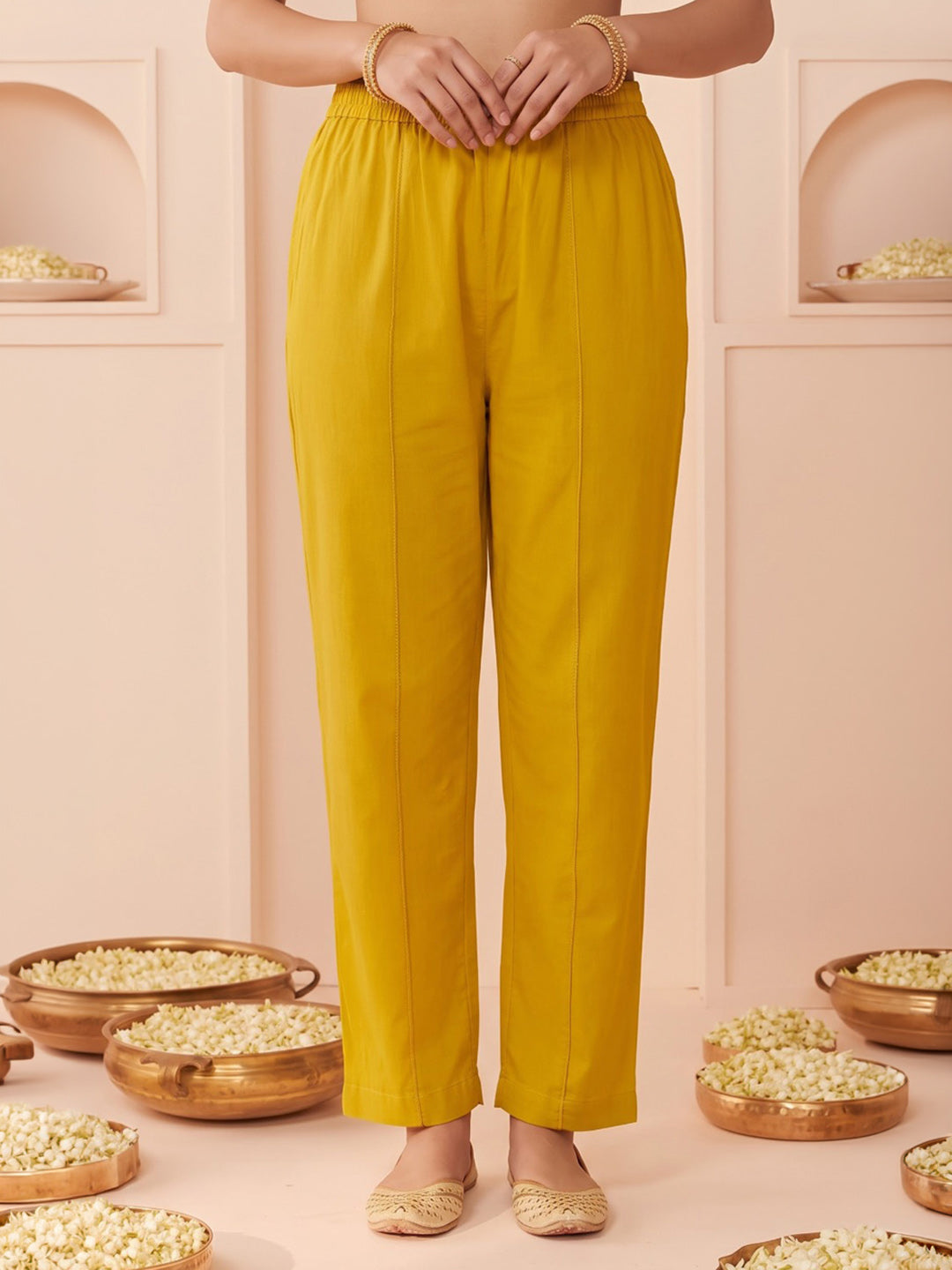 Mustard Embroidered Cotton Blend Kurta With Pant &amp; Dupatta