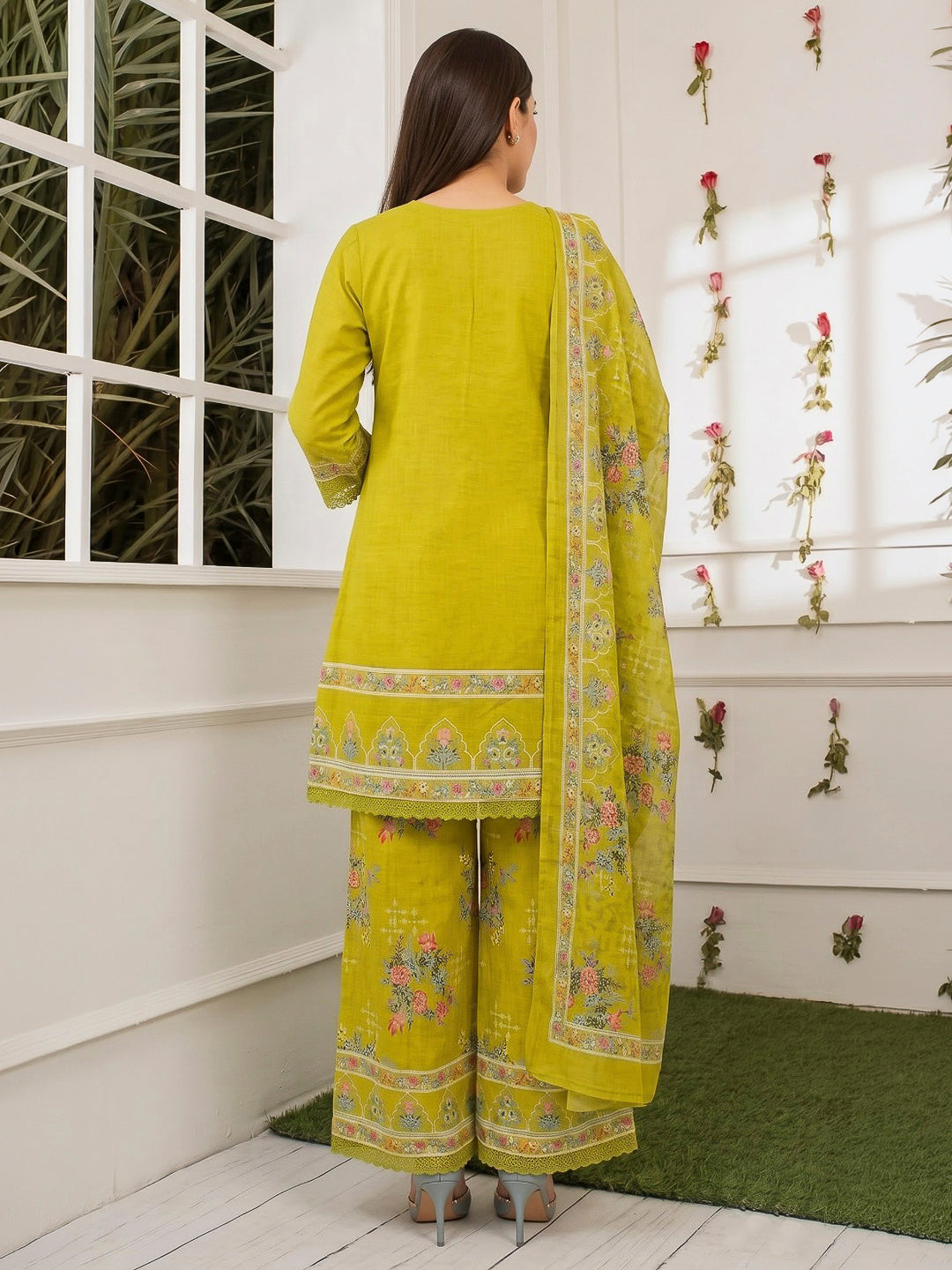 Mustard Embroidered Cotton Blend Kurta With Pant &amp; Dupatta
