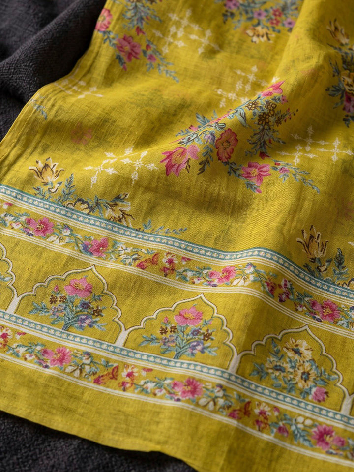 Mustard Embroidered Cotton Blend Kurta With Pant &amp; Dupatta