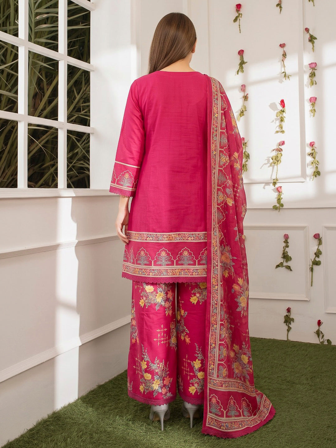 Rani Embroidered Cotton Blend Kurta With Pant &amp; Dupatta