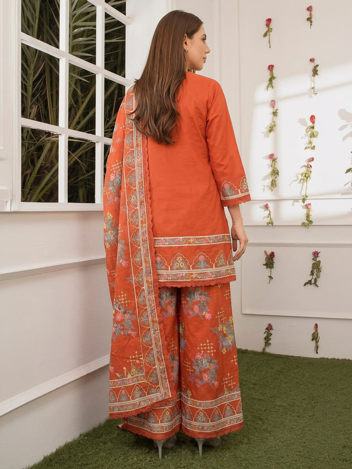 Rust Embroidered Cotton Blend Kurta With Pant &amp; Dupatta