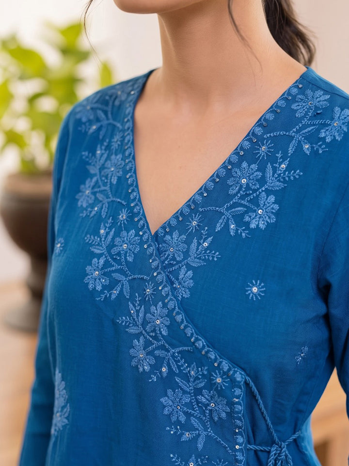 Blue Printed Cotton Blend Kurta With Pant &amp; Dupatta