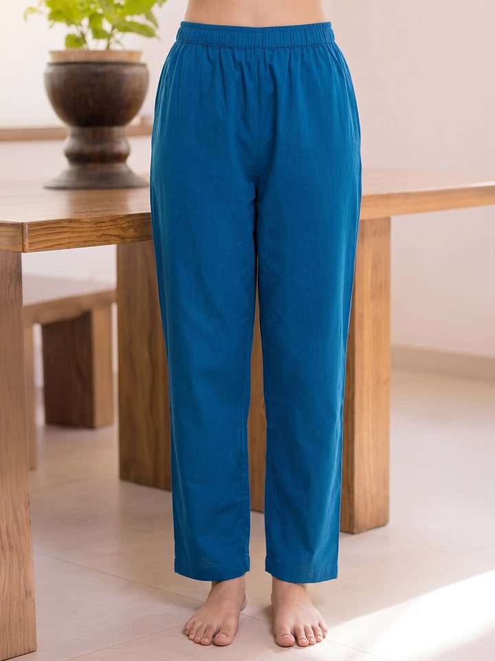 Blue Printed Cotton Blend Kurta With Pant &amp; Dupatta