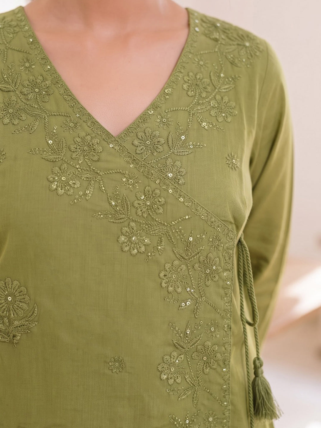 Green Printed Cotton Blend Kurta With Pant &amp; Dupatta