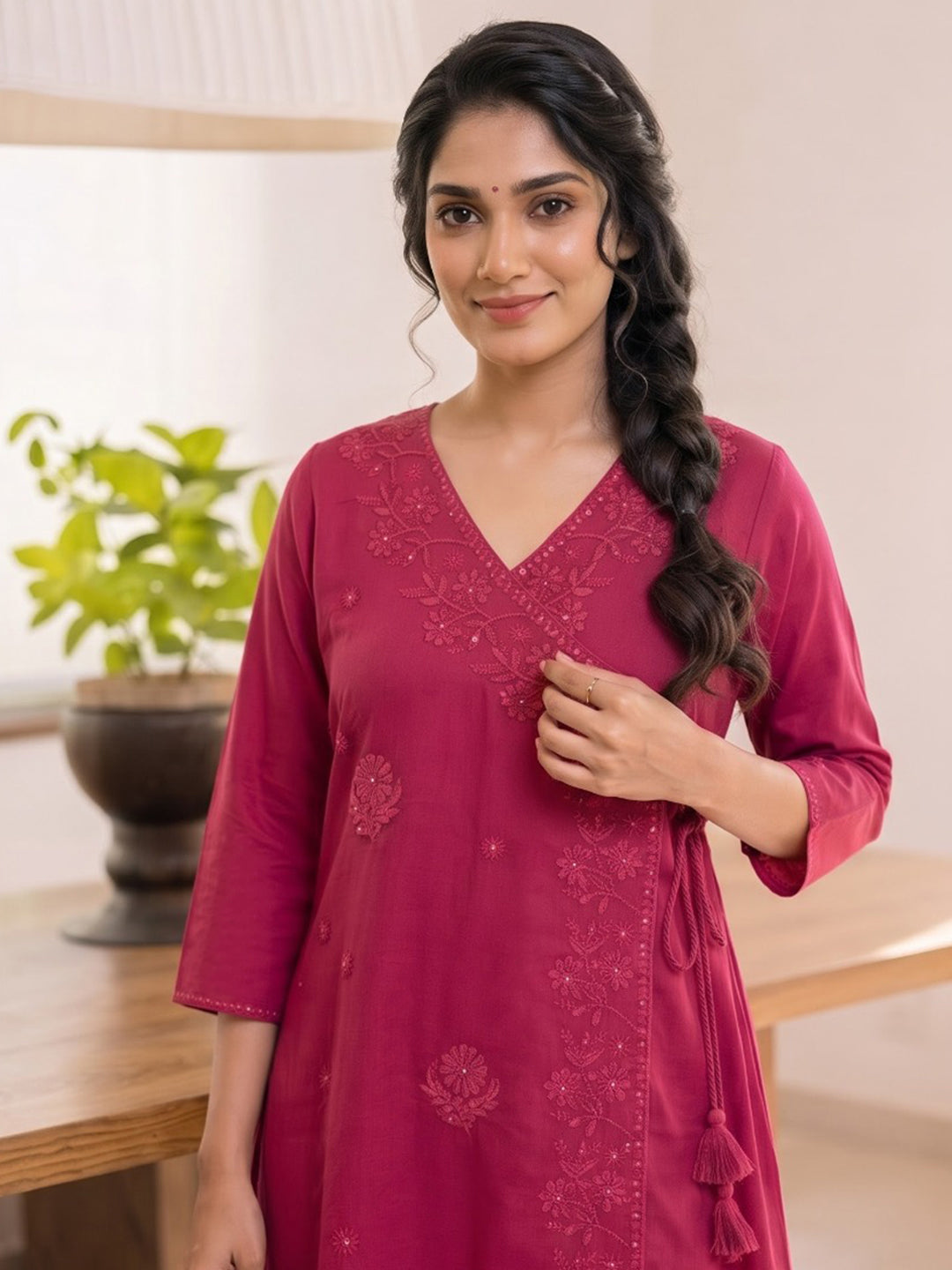 Maroon Printed Cotton Blend Kurta With Pant &amp; Dupatta