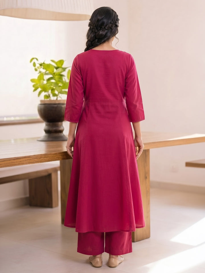 Maroon Printed Cotton Blend Kurta With Pant &amp; Dupatta