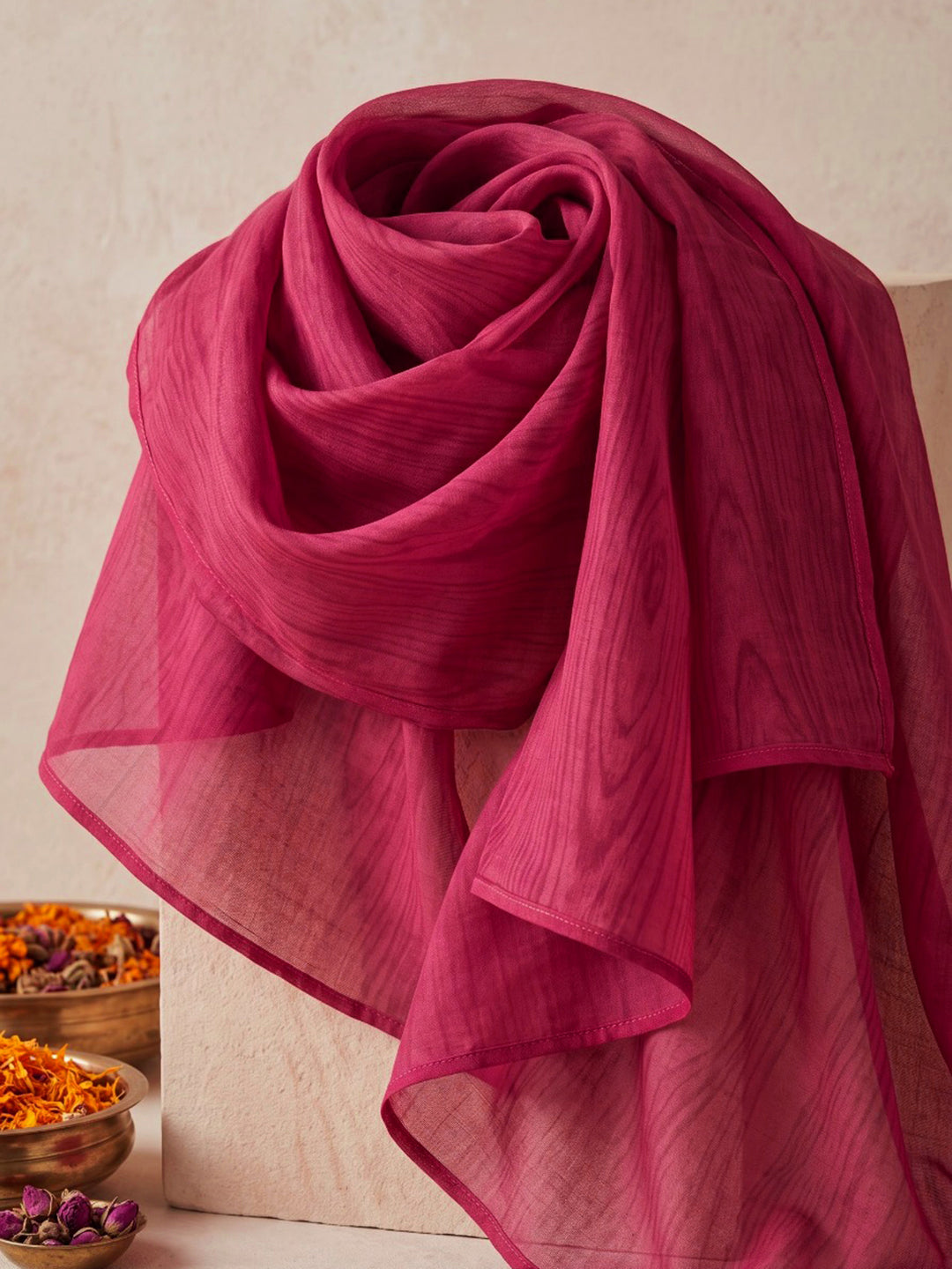 Maroon Printed Cotton Blend Kurta With Pant &amp; Dupatta