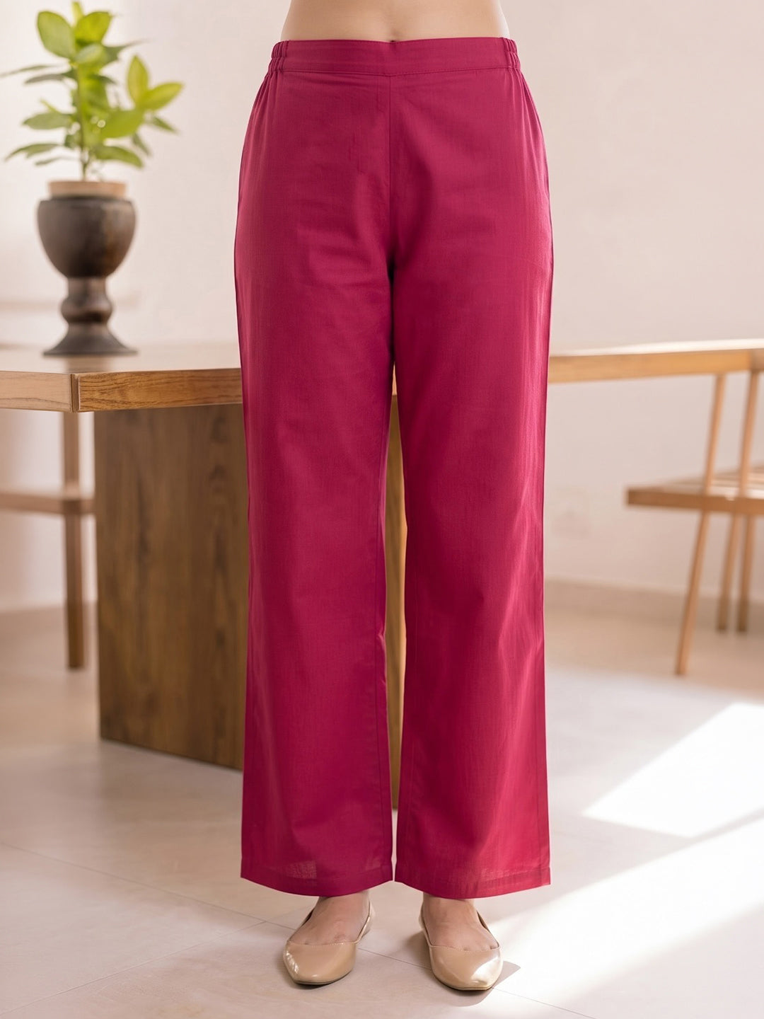 Maroon Printed Cotton Blend Kurta With Pant &amp; Dupatta