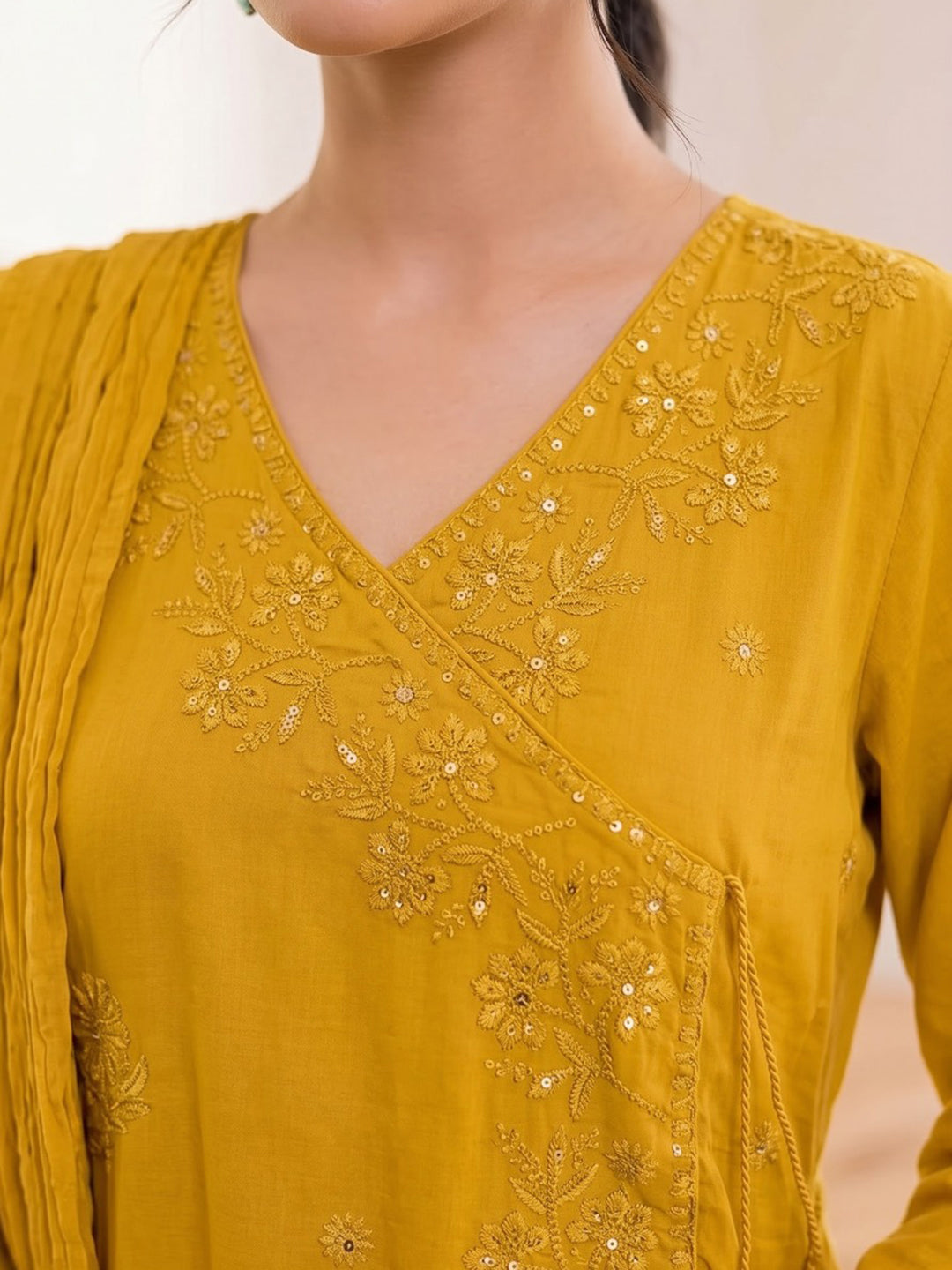 Mustard Printed Cotton Blend Kurta With Pant &amp; Dupatta