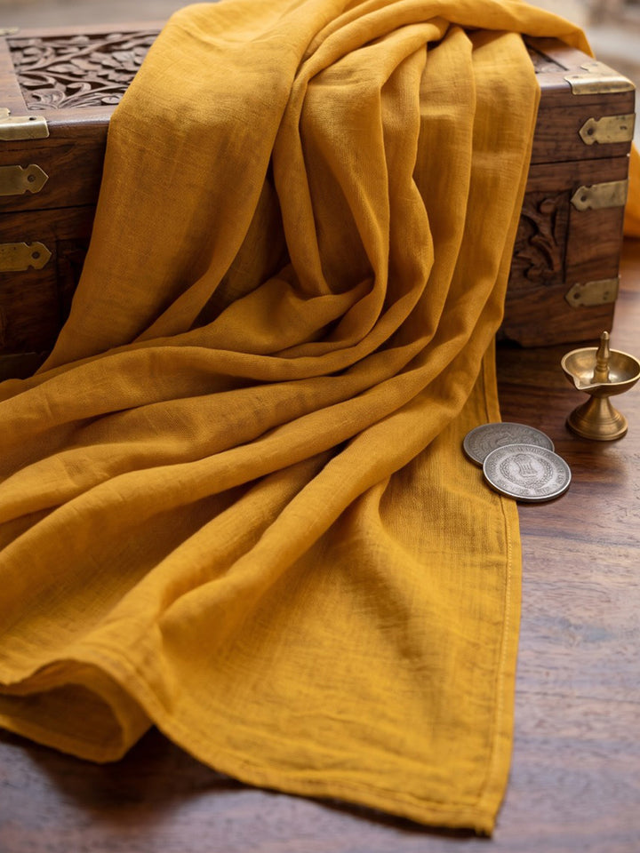 Mustard Printed Cotton Blend Kurta With Pant &amp; Dupatta