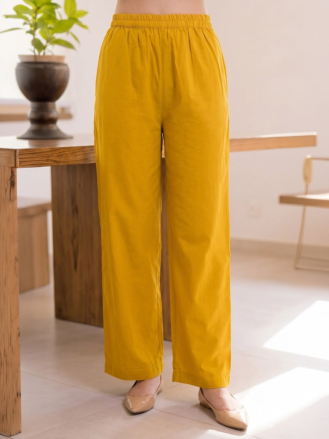 Mustard Printed Cotton Blend Kurta With Pant &amp; Dupatta