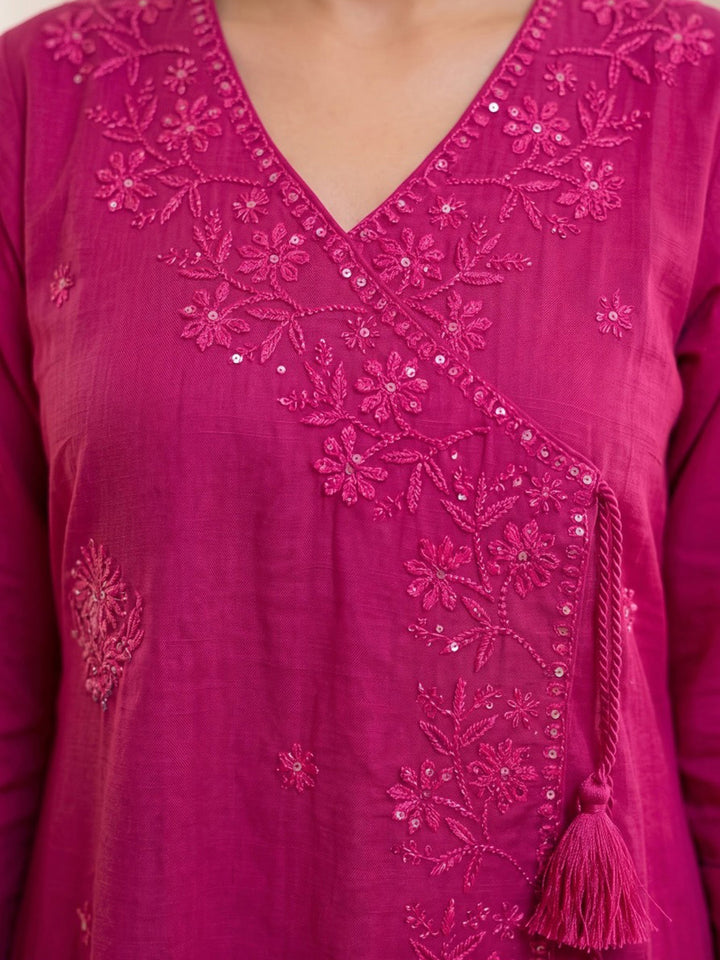 Pink Printed Cotton Blend Kurta With Pant &amp; Dupatta