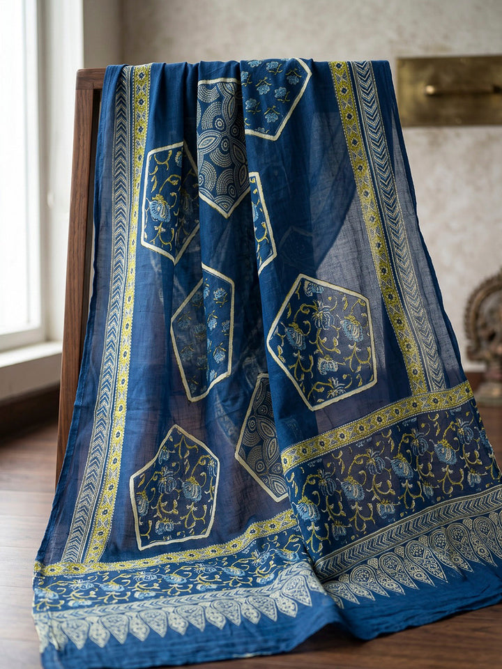 Blue Printed Cotton Blend Kurta With Pant &amp; Dupatta