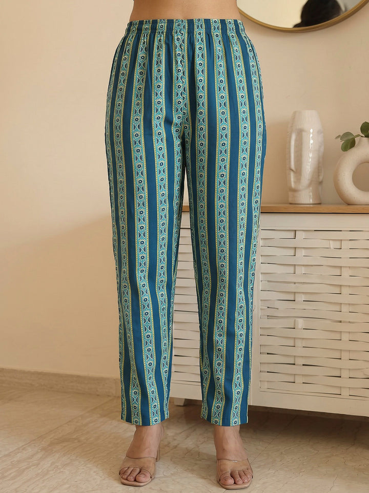 Blue Printed Cotton Blend Kurta With Pant &amp; Dupatta