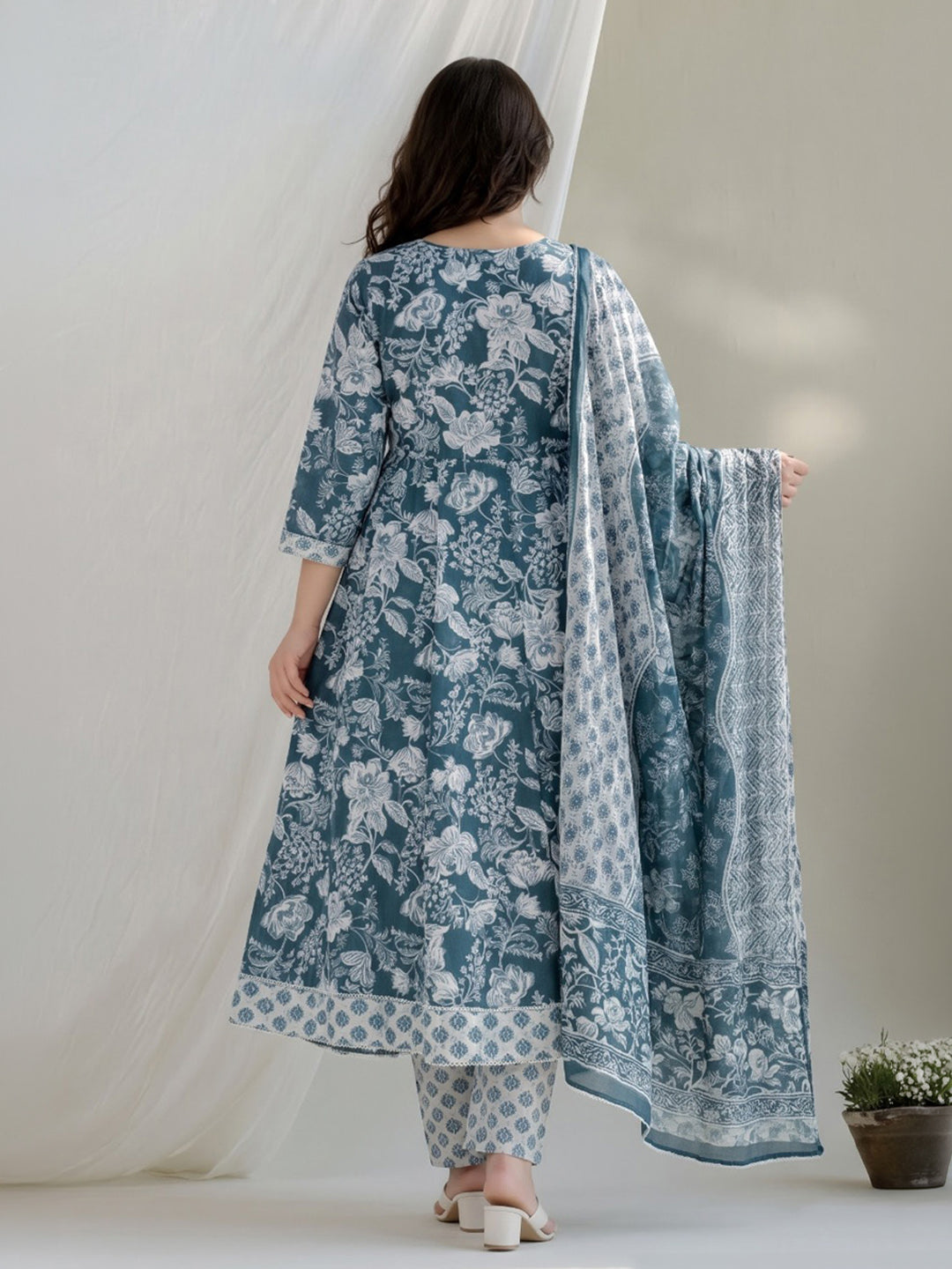 Blue Lt Printed Cotton Blend Kurta With Pant &amp; Dupatta