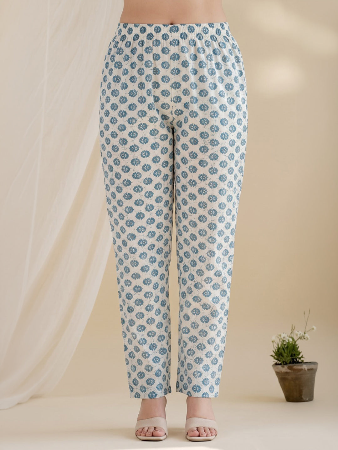 Blue Lt Printed Cotton Blend Kurta With Pant &amp; Dupatta
