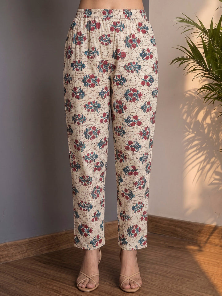 White Printed Cotton Blend Kurta With Pant &amp; Dupatta