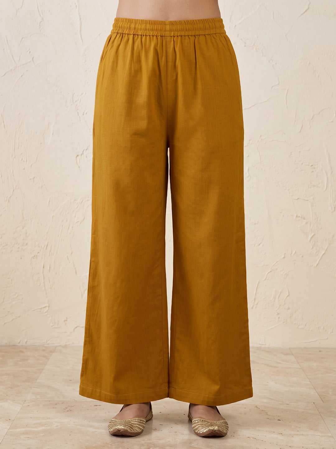Mustard Printed Cotton Blend Kurta With Pant &amp; Dupatta