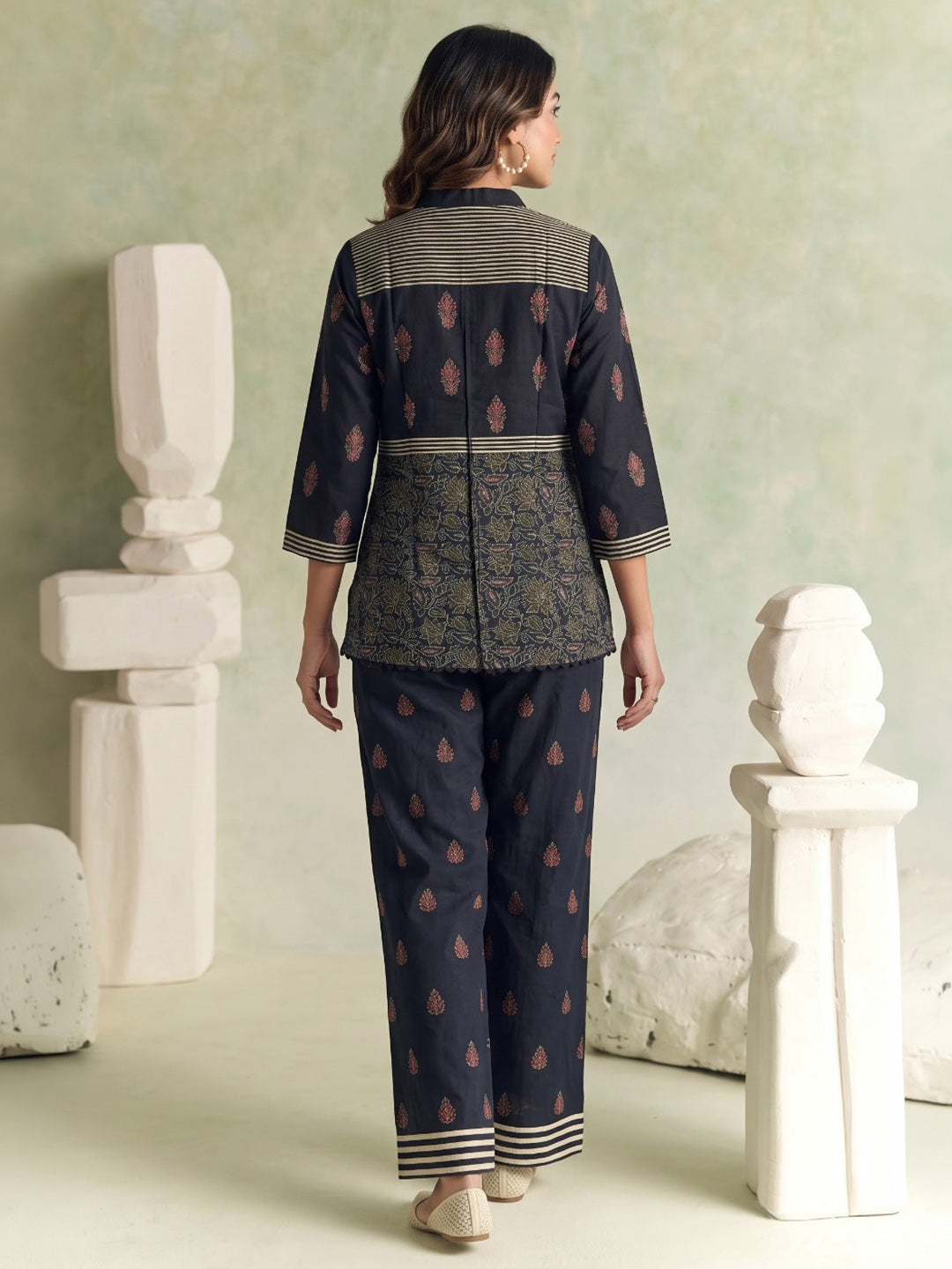 Black Printed Crepe Kurta Set