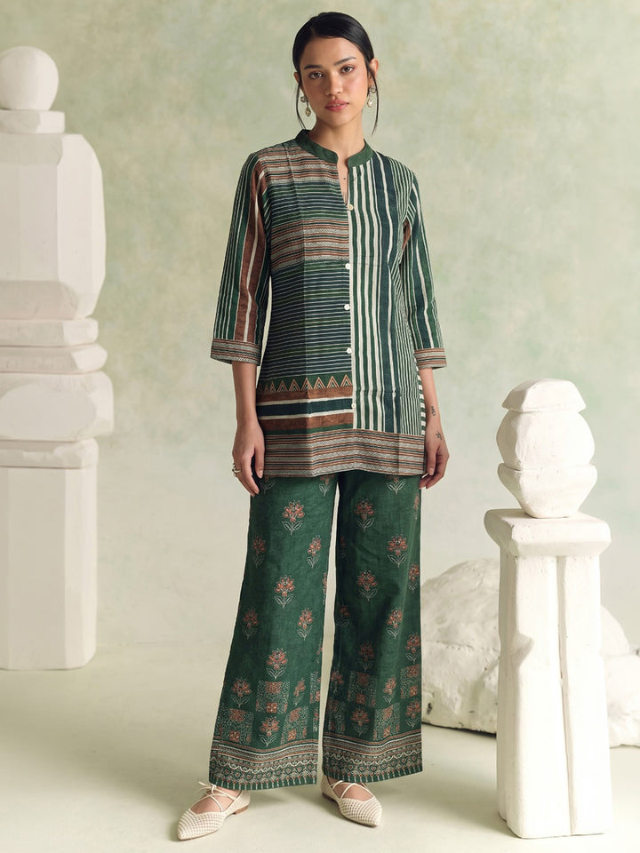 Green Printed Crepe Kurta Set