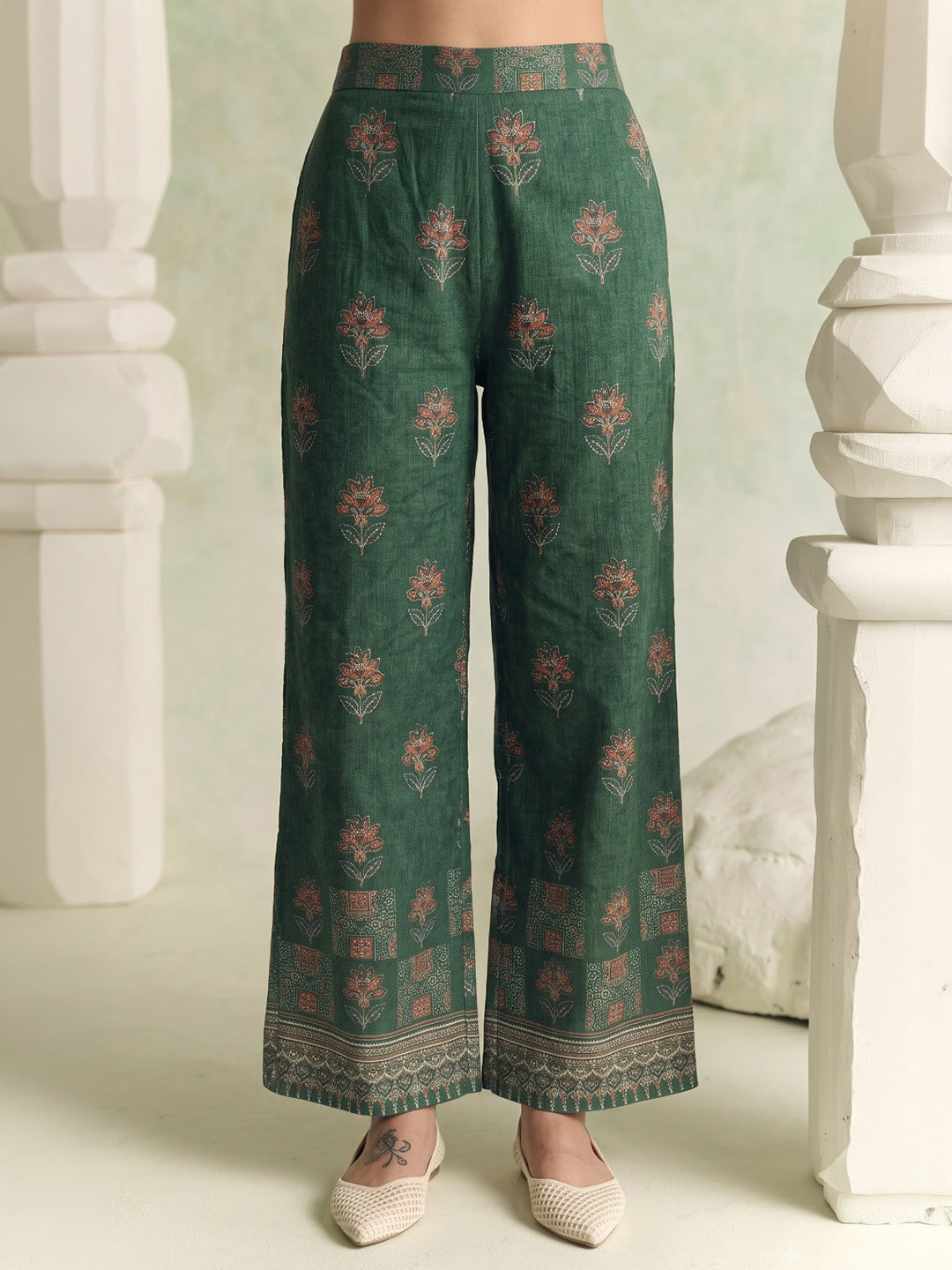 Green Printed Crepe Kurta Set