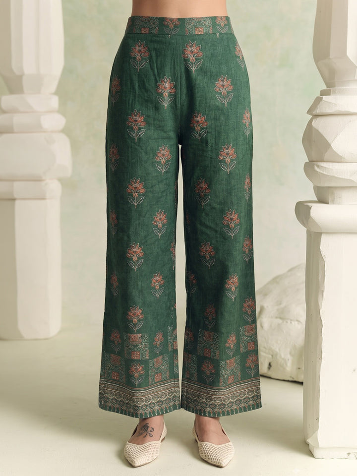 Green Printed Crepe Kurta Set