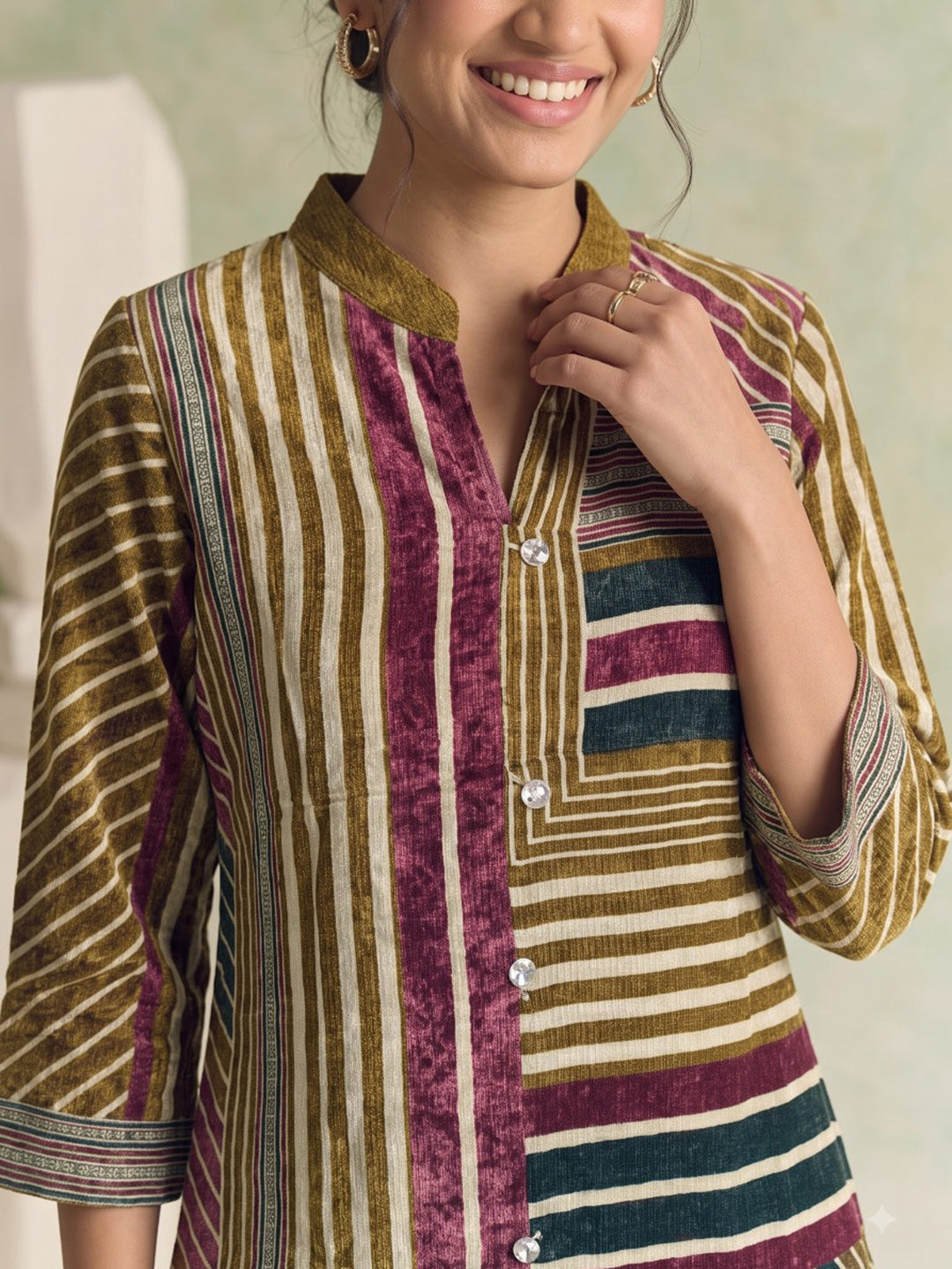 Mustard Printed Crepe Kurta Set