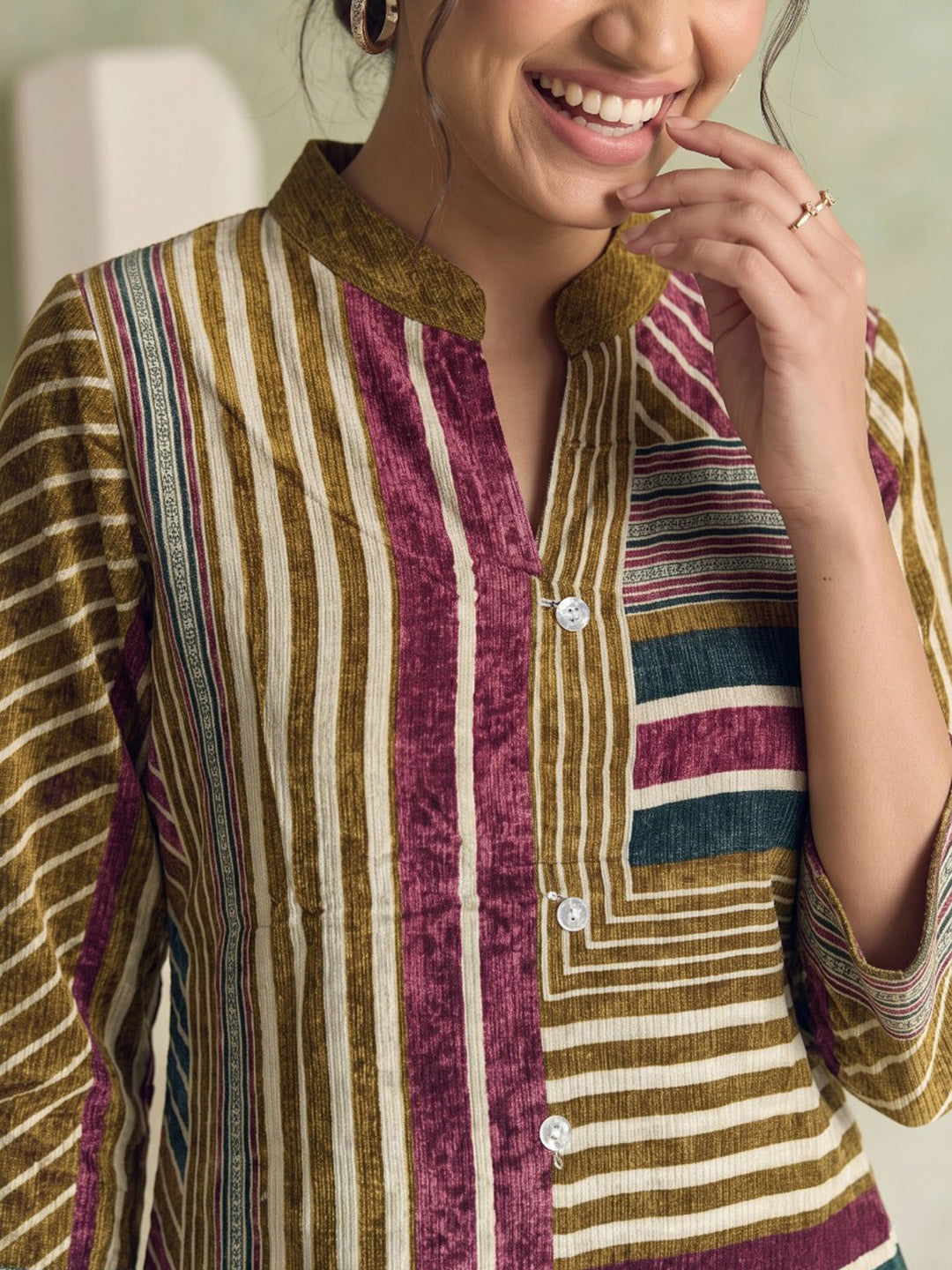 Mustard Printed Crepe Kurta Set