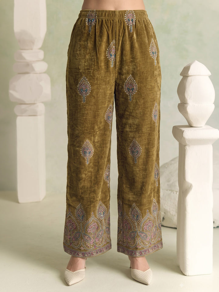 Mustard Printed Crepe Kurta Set