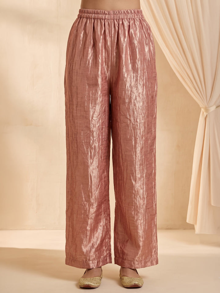 Dusty Pink Embroidered Cotton Blend Kurta With Pant &amp; Dupatta