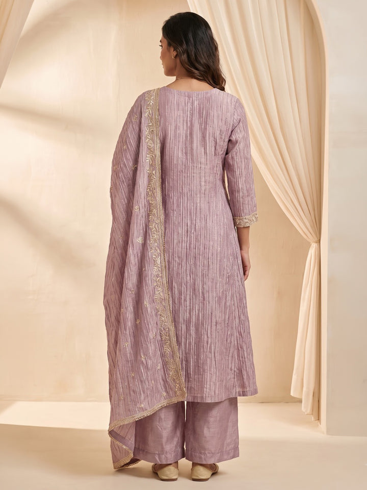 Purple Embroidered Cotton Blend Kurta With Pant &amp; Dupatta