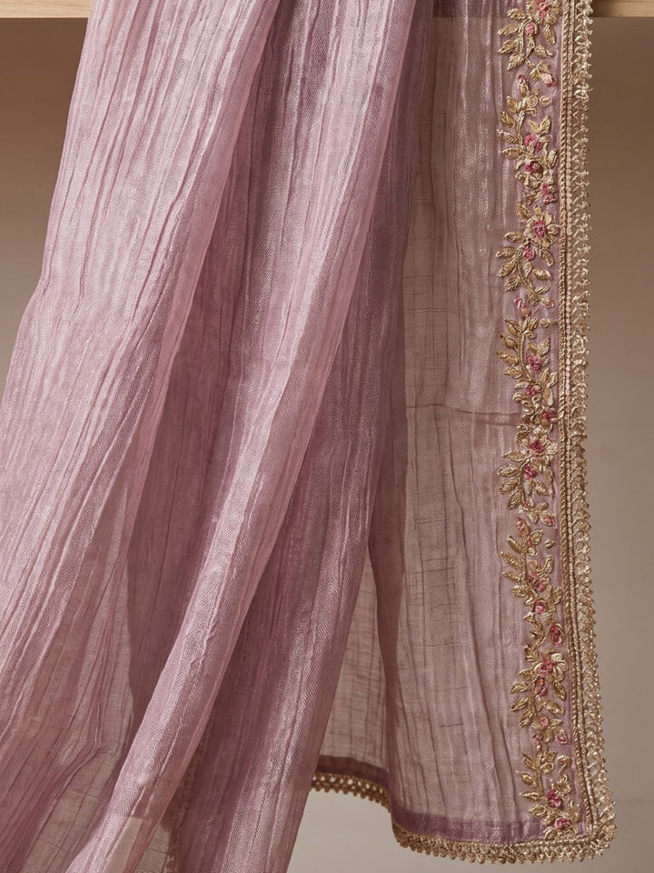 Purple Embroidered Cotton Blend Kurta With Pant &amp; Dupatta