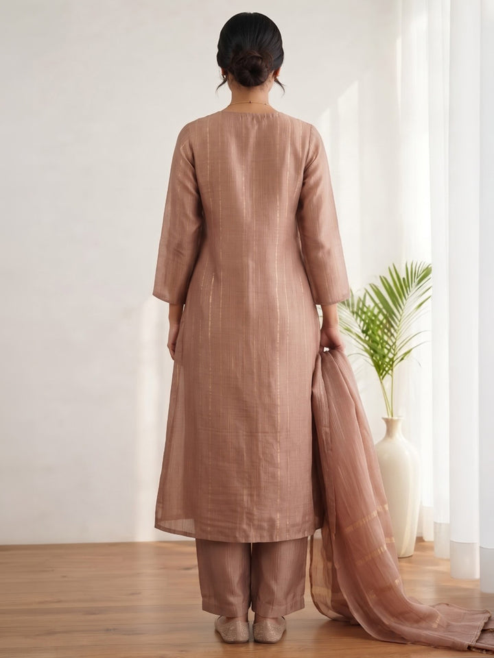 Pink Printed Cotton Blend Kurta With Pant &amp; Dupatta