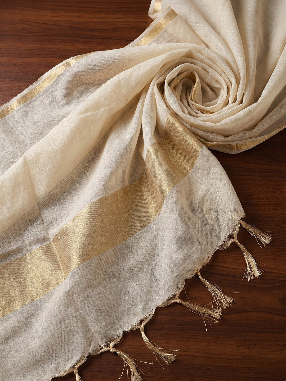 Beige Printed Chanderi Kurta With Pant &amp; Dupatta