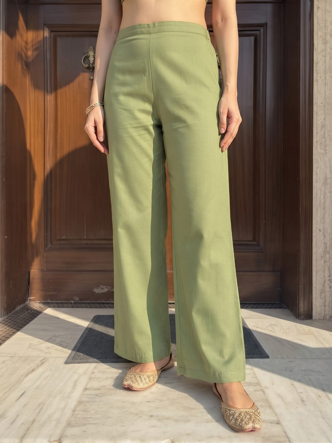 Pista Green Printed Chanderi Kurta With Pant &amp; Dupatta