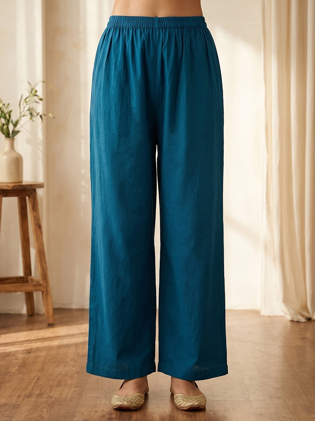 Blue Embroidered Chanderi Kurta With Pant &amp; Dupatta