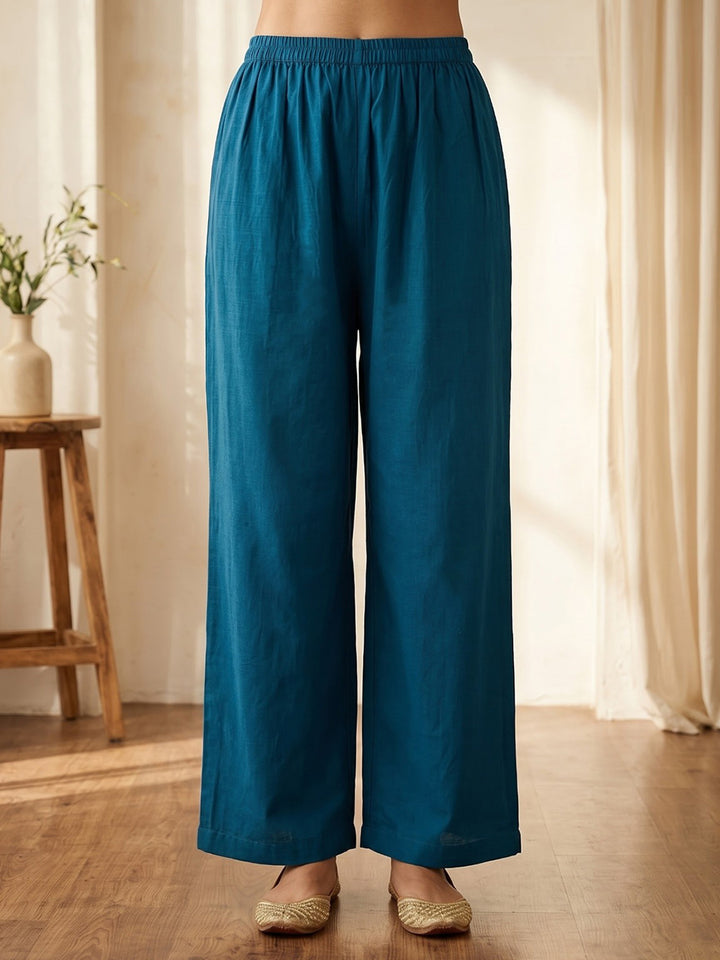 Blue Embroidered Chanderi Kurta With Pant &amp; Dupatta