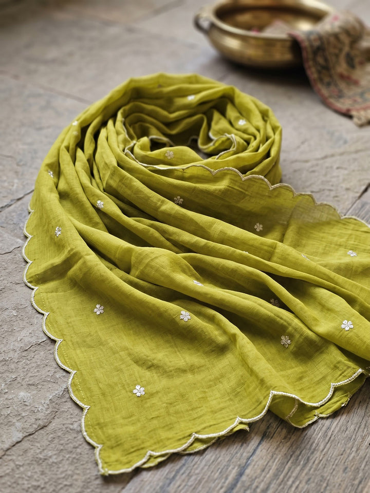 Lemon Embroidered Chanderi Kurta With Pant &amp; Dupatta