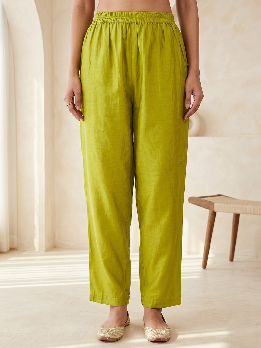 Lemon Embroidered Chanderi Kurta With Pant &amp; Dupatta
